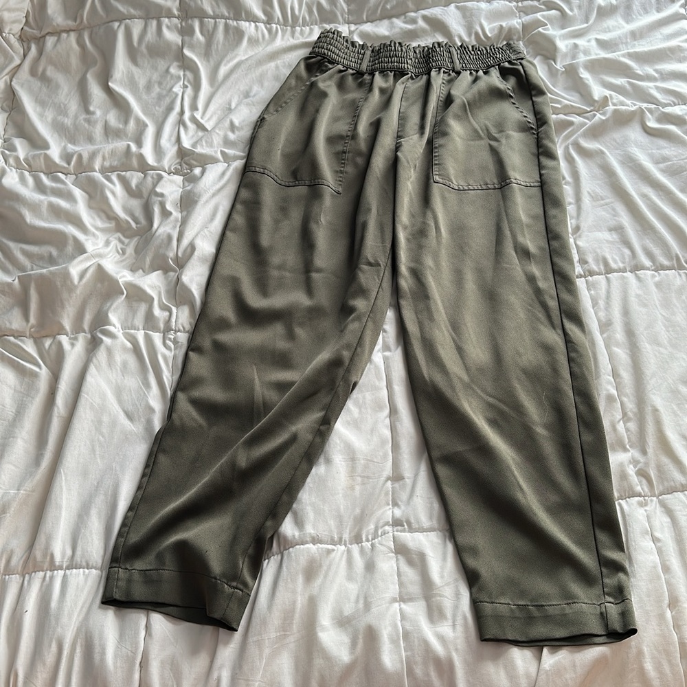Green satiny jogger pants